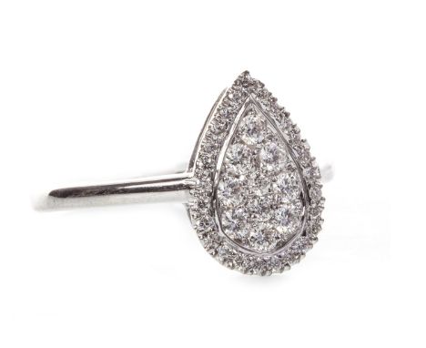 DIAMOND CLUSTER RING, the pear shaped bezel 3mm long and set with round brilliant cut diamonds, marked 750, size N, 2.7g
