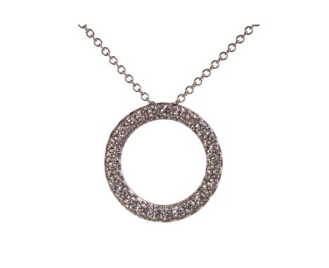 DIAMOND PENDANT, in the form of an open circle, set with round brilliant cut diamonds totalling very approximately 0.42 carat