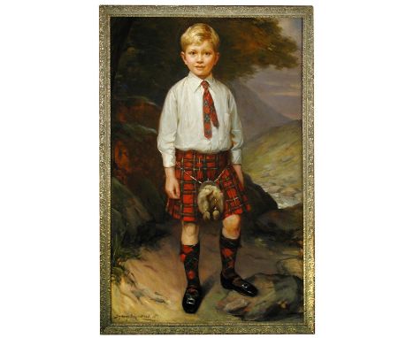 § Sydney Percy Kendrick (British, 1874-1955) Portrait of a young boy in a tartan kilt, probably Royal Stewart, in kilt and sp