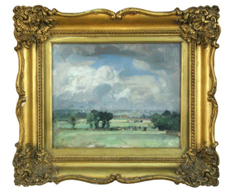 § Sir John Arnesby Brown, RA (British, 1866-1955) An East Anglian Landscape signed lower left with initials "AB" oil on board