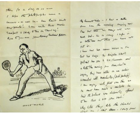 Sir William Orpen, RHA, RA (Irish, 1878-1931) The Tennis Player, Once More - Manuscript letter with sketch of a tennis player