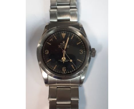 Rolex - a gentleman's steel cased 'Oyster Perpetual Explorer' wristwatch, with black dial with luminous baton and Arabic nume