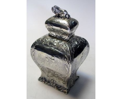 A continental silver tea caddy, sponsor's mark of John George Piddington, London 1904, the bombe shape body embossed with fig