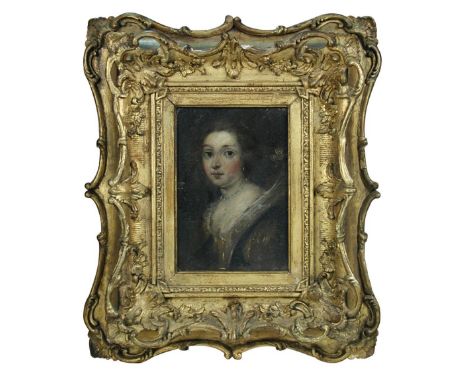 Manner of Sir Peter Paul Rubens (Flemish, 1577-1640) Portrait of a lady, head and shoulders, half length, wearing a pearl nec