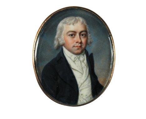 James Scouler (British, 1741-1812) Portrait of a young gentleman in a black jacket, white stock and waistcoat signed and date