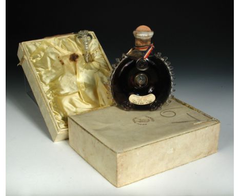 Remy Martin Grande Champagne Cognac Louis XIII, in Baccarat flask shape decanter with glass stopper and label, probably 1960s