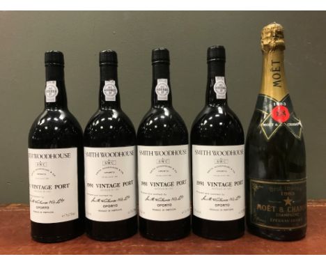 A mixed case. Champagne Michel Turgy Blanc de Blancs Grand Cru NV, 1 bottle; Smith Woodhouse Vintage Port, 1991, 4 bottles; B