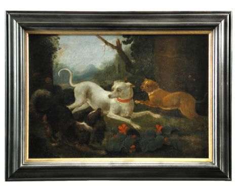 Circle of Jean-Baptiste Oudry (French, 1686 – 1755) An Italian greyhound playing with a spaniel and a terrier oil on canvas 4