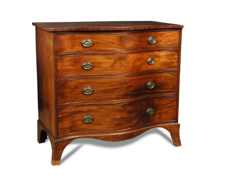 A George IV mahogany serpentine chest of drawers, with boxwood line border inlay, four long graduated drawers, later brass ha