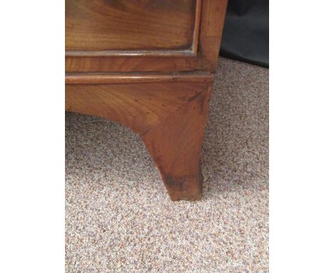 A Regency mahogany bow front chest of drawers, with later brass ring handles, on swept bracket feet 104 x 106 x 51cm (41 x 41