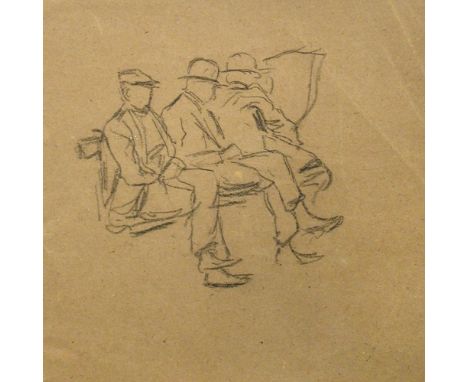Walter Richard Sickert, A.R.A. (British, 1860-1942) Three men sitting on a bench, circa 1890s charcoal on buff paper 23 x 23c