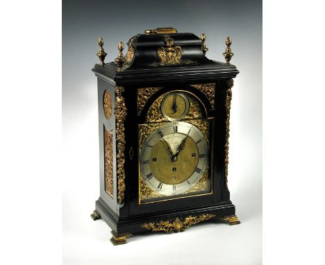 A George III ebonised three train chiming bracket clock, signed 'Thomas Landifield, London', the gilt metal mounted bell top 