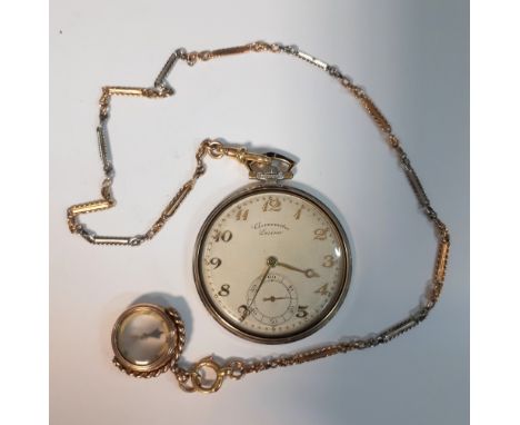 Lusina - an 18ct gold cased slimline pocket watch, the silvered checker board dial signed 'Chronometre Lusina', having Arabic