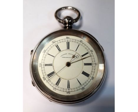 G J Richardson (Coventry) - a silver cased chronograph pocket watch, the white sunk centre dial with Roman numerals in black,