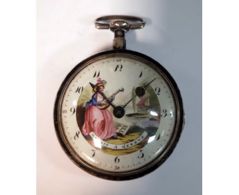 Henri Mauris à Geneve - a late 18th century Swiss silver cased pocket watch, the white enamel dial with Arabic numerals in bl