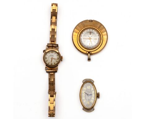 Twee 18 kt. gouden mechanische polshorloges.  Eén, Art Deco, zonder band, de ander met doublé band. Hierbij Wilson, een mecha