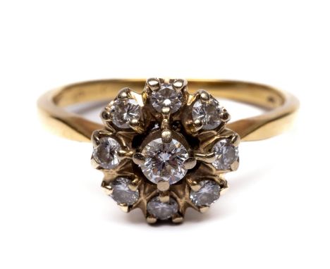 14 kt. Gouden rozet ring bezet met briljant geslepen diamant met een totaalgewicht van ca. 0.60 ct. bruto 3,1 gr., ringmt. 16