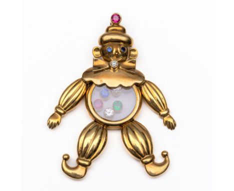 Chopard, 18 kt. gouden hanger, 'Happy Clown'. Het hoofd, de armen en benen beweegbaar. De buik gevuld met twee vrij bewegende