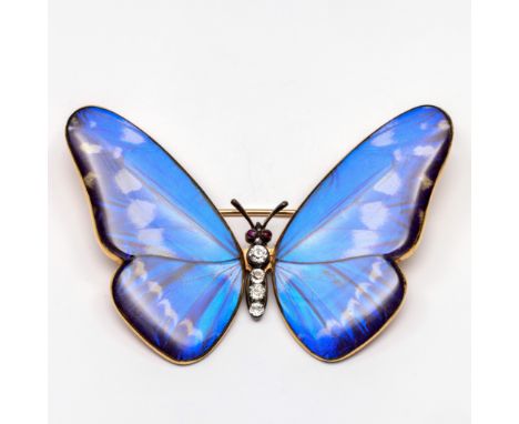 Ernst Paltscho (1858-1929), Oostenrijk - Hongarije, 14 kt. gouden 'butterfly wing' vlinderbroche. De vleugels gemaakt van ech