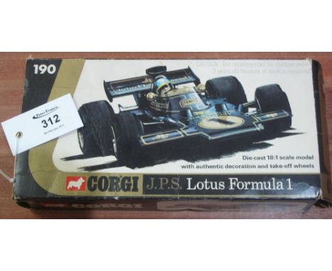 Corgi J.P.S. Lotus Formula One diecast 18:1 scale model with authentic decoration and take-off wheels.  No. 190.  In original