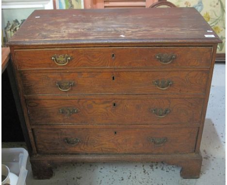 18th/19th Century straight front chest of four long drawers on bracket feet, elm.   CONDITION REPORT:  Only minor areas of co