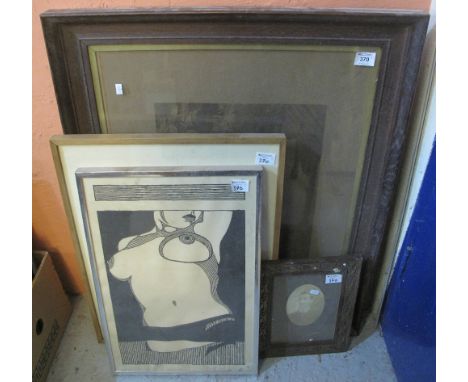 Assorted furnishing pictures, various, nude study, landscape, photographic portrait etc. (4)