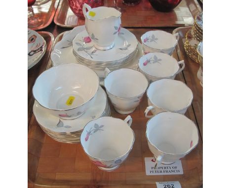 Tray of Royal Albert bone china 'Trent Rose' teaware comprising: cups and saucers; side plates; sandwich plate; milk jug and 