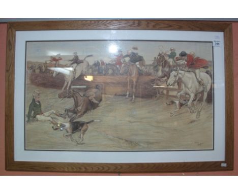 After Cecil Aldin, humorous hunting print, 'The Field at Full Gallop and in Disarray', framed and glazed.