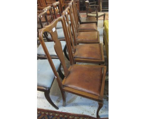 Set of four early 20th Century oak Queen Anne style dining chairs together with a 19th Century oak stick back farmhouse chair