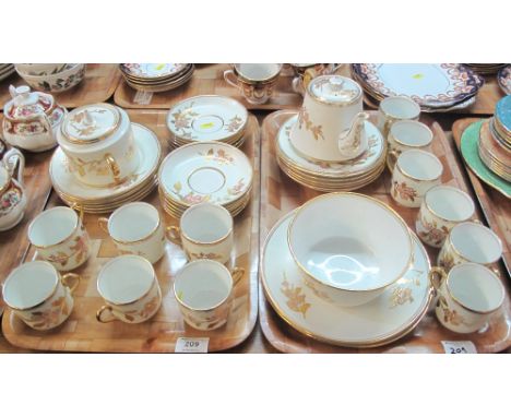 Two trays of Royal Albert Crown china coffee service on a blush ivory ground with gilt leaf and floral decoration, comprising