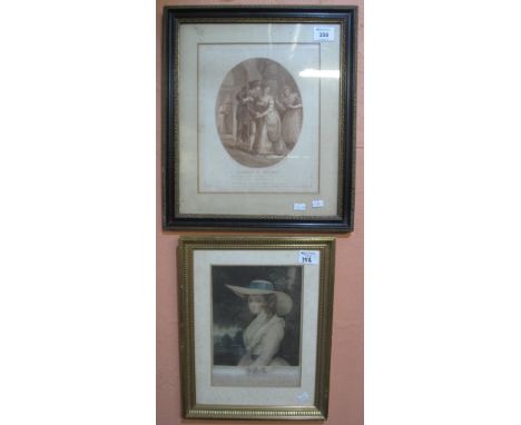 A. Bartolozzi, framed print, 'Romeo and Juliet', together with a portrait after Sir Joshua Reynolds, 'The Right Honorable Cou