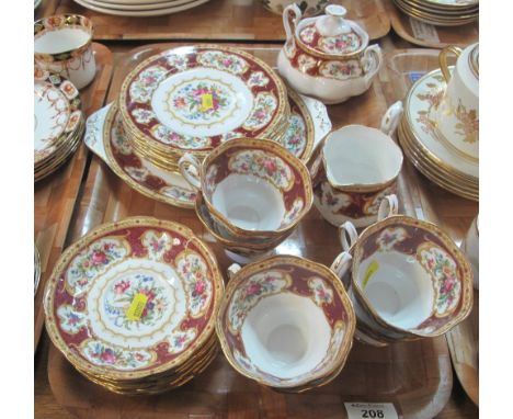 Tray of Royal Albert bone china 'Lady Hamilton' tea set comprising: teacups and saucers; side plates; sandwich plate; lidded 