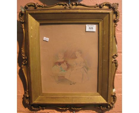T. Warnock, ?? (British, 19th Century), portrait study of two young girls, pencil and watercolours.  Glazed gilt frame.