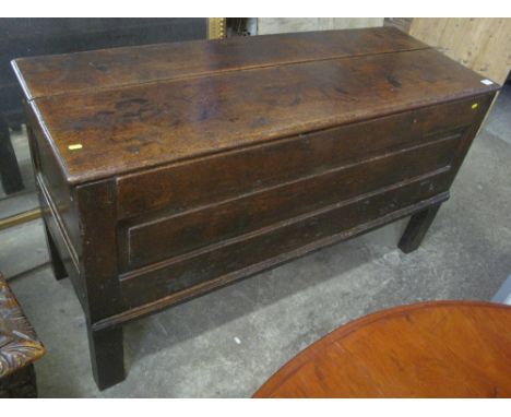 18th Century oak trunk or chest with single rectangular fielded panel on square feet.   CONDITION REPORT:  There are no hinge