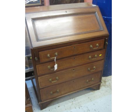 Edwardian mahogany inlaid fall front bureau on bracket feet.
