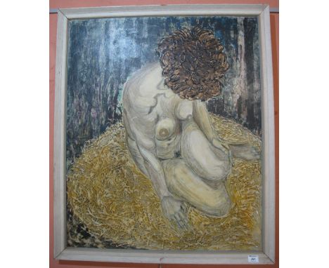 Graham Gower Samuel, (Welsh, mid 20th Century), 'The Yellow Rug', a nude study, signed verso and dated: '69.  Oils on board. 