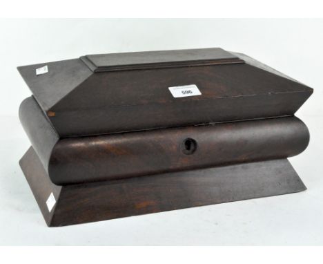 A 19th century rosewood tea caddy with splayed lid and foot and fitted interior, 18 cm x 36 cm x 21 cm