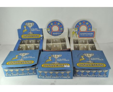Six boxes of vintage six pack Babycham glasses