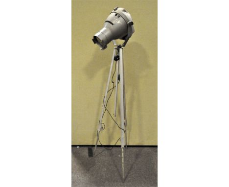 A Major industrial electric light, with adjustable stand, supported on a tripod base, height 158 cm