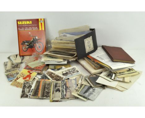 A box of assorted ephemera, letters and postcards, car and bike manuals, a large collection of Victorian rental receipts, pam