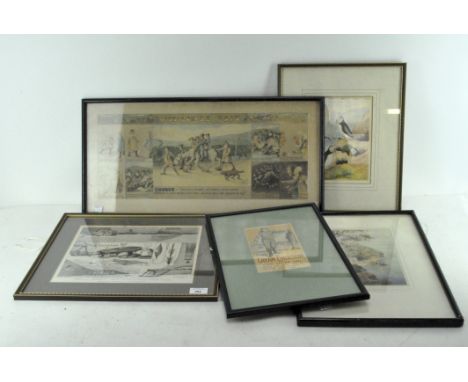 Assorted  vintage prints of animals, landscapes and advertising prints including an advert for Widdicombe Fair and a print of