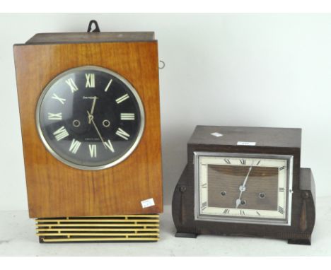 A Jantar wall clock, 'Made in USSR', height 44.5cm, together with an Art Deco oak cased mantel clock, 'British Made', height 