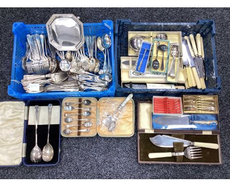 A Mixed Lot of Assorted Plated Cutlery, including set of hallmarked silver teaspoons, a Victorian hallmarked silver teaspoon,