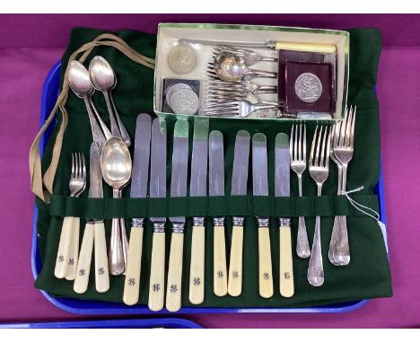 William Gallimore &amp; Sons Ltd (Sheffield) Part Canteen of Plated Cutlery, the knives with ivorine handles (Firth Stainless