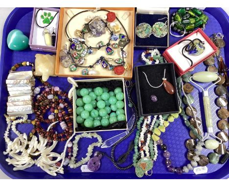 Polished Hardstone Costume Jewellery, including turtle, jade colour marbles, Ecotool roller, charm style necklace and matchin