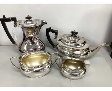 JB Chatterley &amp; Sons EPNS Four Piece Teaset, of sinuous design, comprising teapot, coffee pot, sugar bowl and cream jug. 