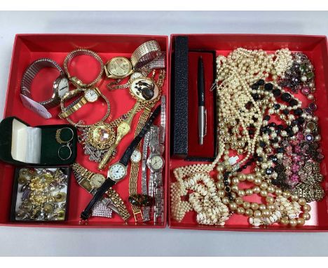 A Mixed Lot of Assorted Costume Jewellery, including imitation pearls, bead necklaces, brooches, assorted earrings, ladies an