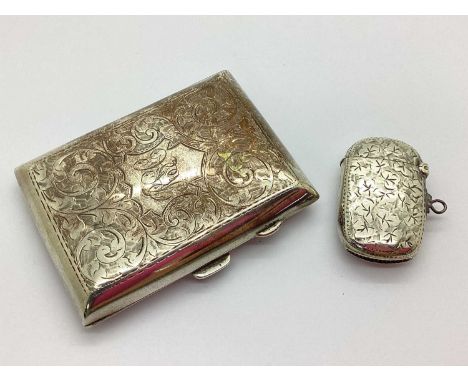 An Antique Hallmarked Silver Cigarette Case, of scrolling decoration and monogram cartouche, with gilted lining, Chester 1910