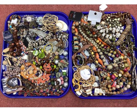 A Quantity of Modern Costume Jewellery, in hues of brown, cream and gilt :- Two Trays