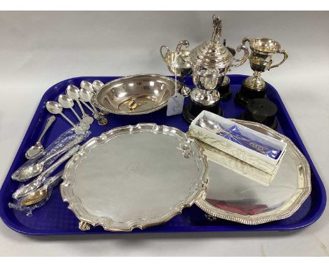 Golf - Miniature Trophy Cups, including hallmarked silver twin handled trophy cup (plain); plated card trays engraved "H.G.C.